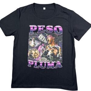 Peso Pluma Graphic T-Shirt Mens Small Black Rap Tee Style Short Sleeve 90s Retro